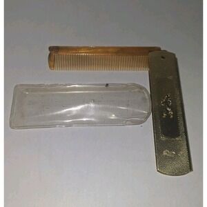 Vintage Gold Case Folding Comb With Case Tortoises Brown Comb
